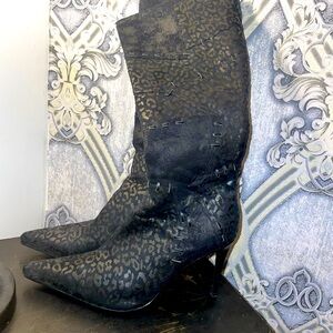 Sexy leather velvet calf high calf high heel boots size 11